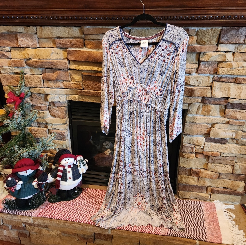 Knox Rose XXL Dress Black Red Floral Elastic waist midi 3/4 sleeve